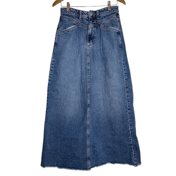 Free People We The Free Come As You Are Denim Maxi Skirt Sz 0 - Picture 4 of 6